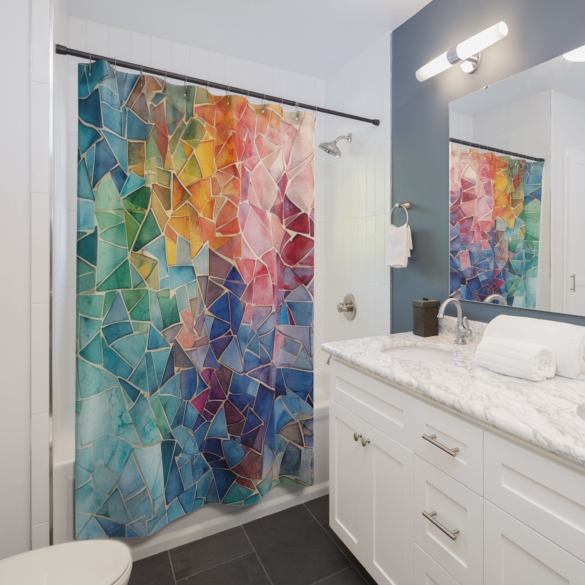 Vibrant Mosaic Shower Curtain Colorful Bohemian Decor - Rosetta Creative Boutique